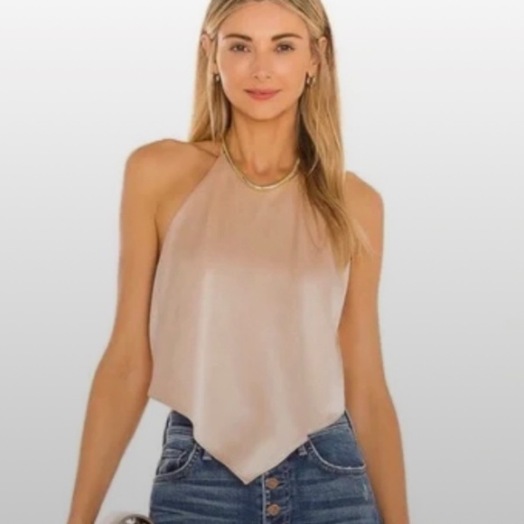 Alice + Olivia Frenchie Handkerchief Halter Top  Size M - Almond - Picture 1 of 9